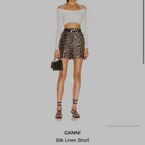 Ganni Black and Brown Animal Print Shorts